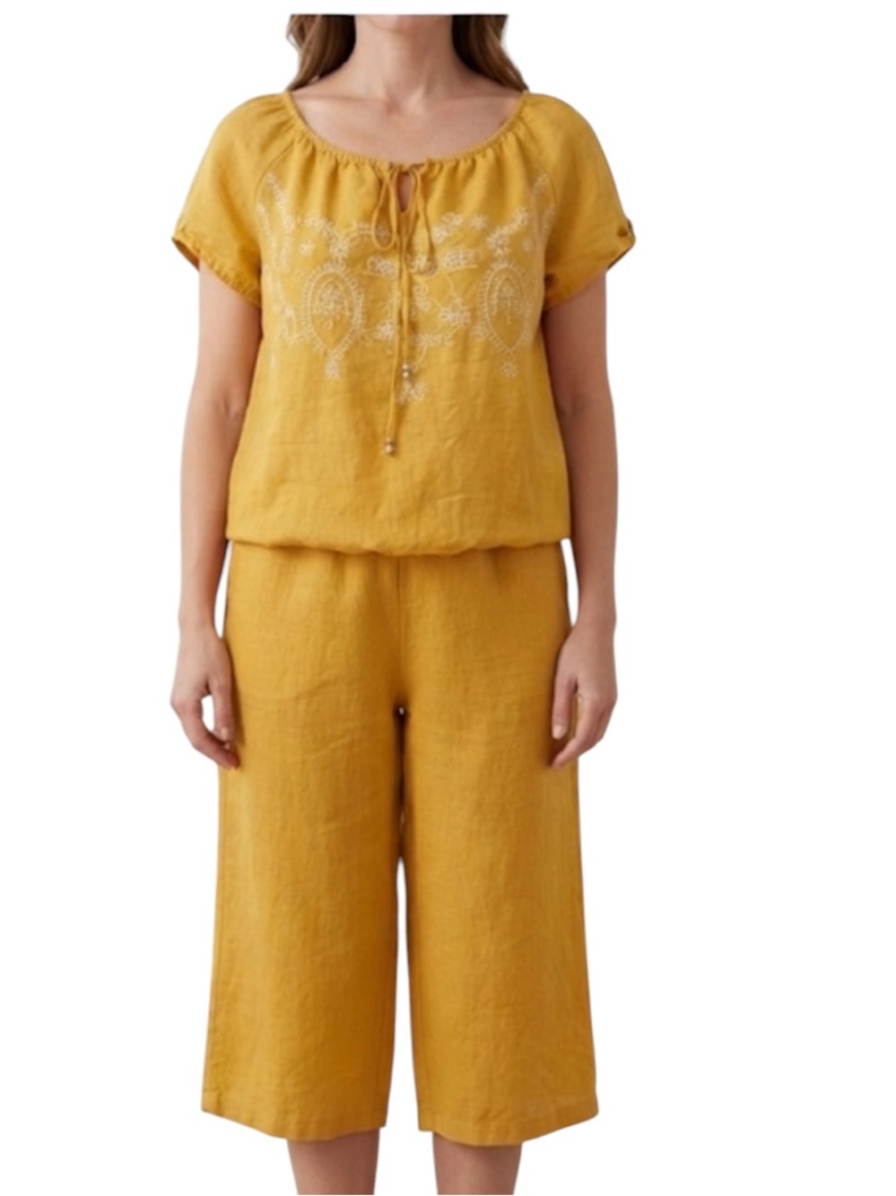 UNIQUE spectrum 2-piece pant set Mustard yellow linen pants and top, set